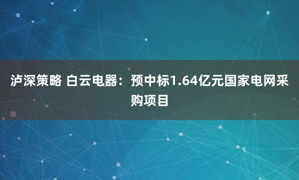 泸深策略 白云电器：预中标1.64亿元国家电网采购项目